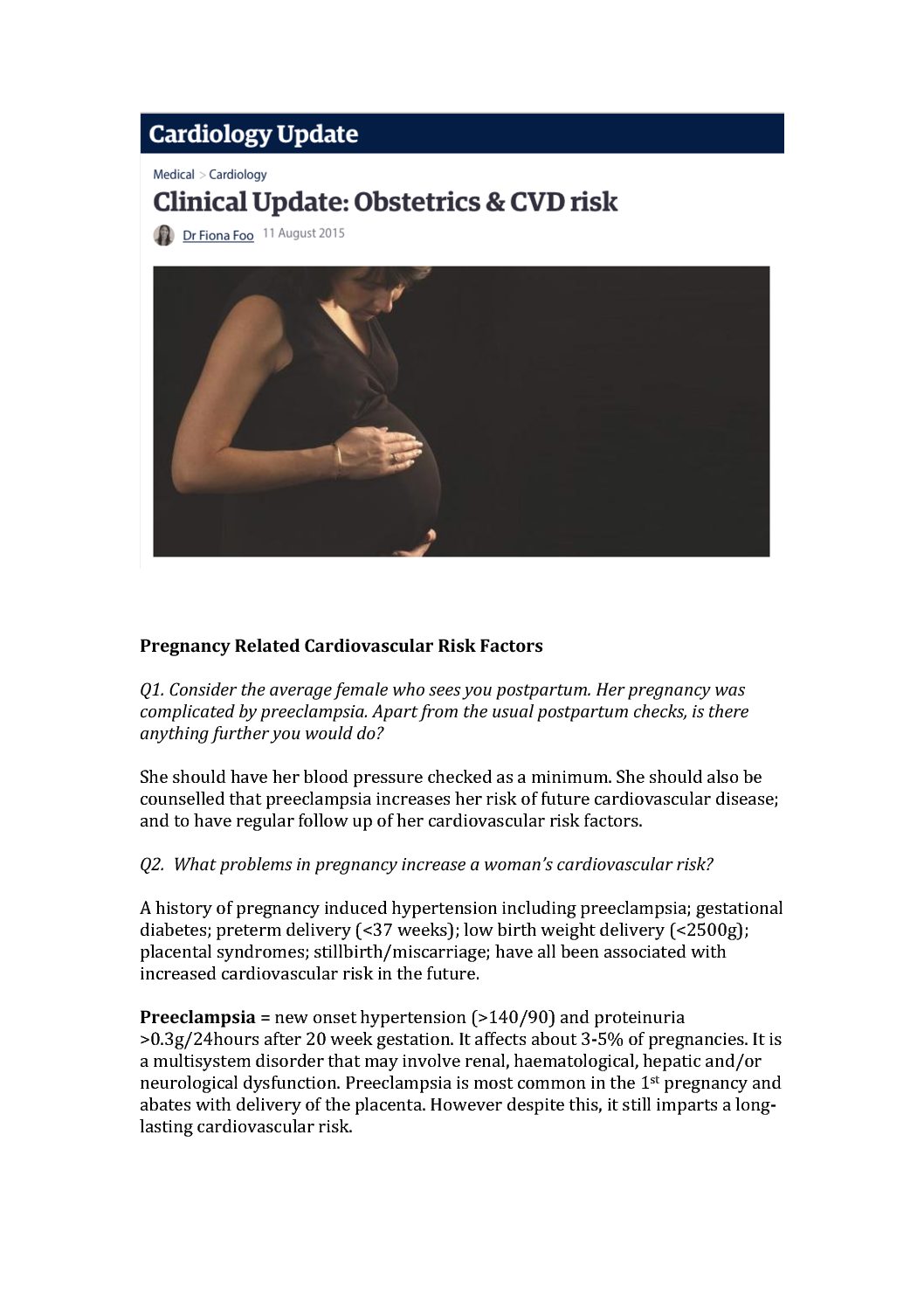 Pregnancy Related Cardiovascular Risk Factors